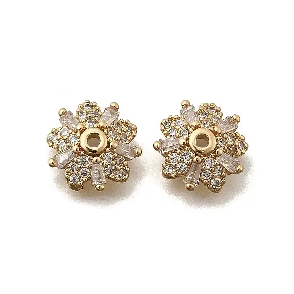 Brass Micro Pave Clear Cubic Zirconia Bead Caps
