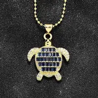 Summer Beach Brass Pave Cubic Zirconia Turtle Pendant Necklaces for Women