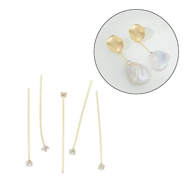 Brass Micro Pave Clear Cubic Zirconia Head Pins