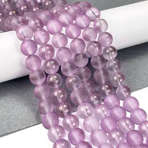Frosted Transparent Glass Bead Strands
