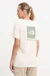 Bavlněné tričko The North Face dámské, béžová barva, NF0A87NKEBE1