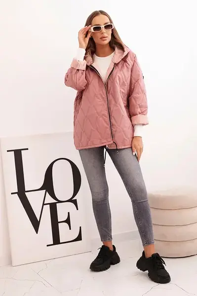 Kesi Włoski Dámská prošívaná bunda s kapucí tmavě růžová