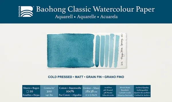 Akvarelový papír Baohong Classic 28x38cm cold pressed 300g - 20ks v balení