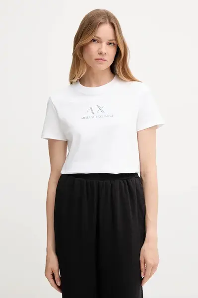 Bavlněné tričko Armani Exchange dámské, bílá barva, XW001345 AF16356