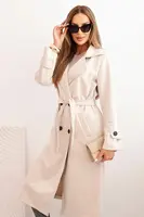 Kesi Włoski Dámský kabát v pase s límcem a knoflíky světle béžový