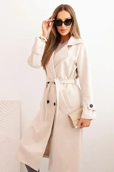 Kesi Włoski Dámský kabát v pase s límcem a knoflíky světle béžový