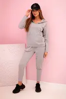 Kesi Dámská bavlněná tepláková souprava s kapucí a potiskem šedá