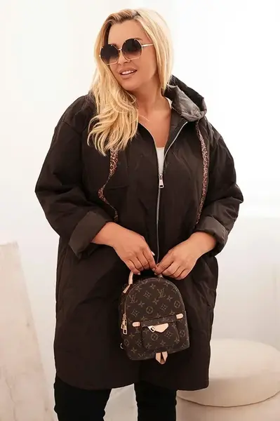 Kesi Włoski Dámská bunda Plus Size prošívaná s kapucí a nápisem HOPE hnědá