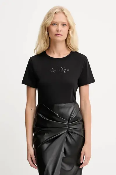 Bavlněné tričko Armani Exchange dámské, černá barva, XW001366 AF10356