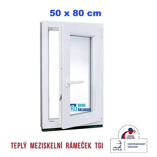Plastové okno | 50 x 80 cm (500 x 800 mm) | bílé | otevíravé i sklopné | pravé