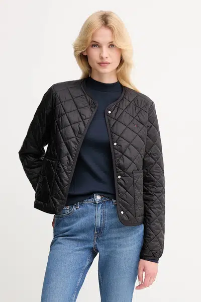 Bunda Tommy Hilfiger černá barva, přechodná, WW0WW47290