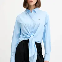 Bavlněná košile Tommy Jeans dámská, modrá barva, relaxed, s klasickým límcem, DW0DW20990