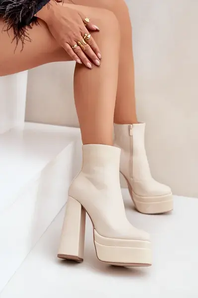 FS1 Boty Na Masivní Platformě A Podpatku Zateplené Světle Béžové Selahra