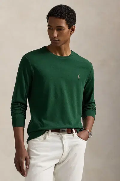 Bavlněné tričko s dlouhým rukávem Polo Ralph Lauren zelená barva, 710760121