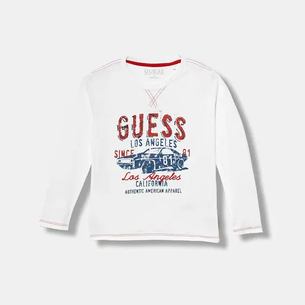 Dětské bavlněné tričko s dlouhým rukávem Guess bílá barva, s potiskem, N5YI18 K8HM0