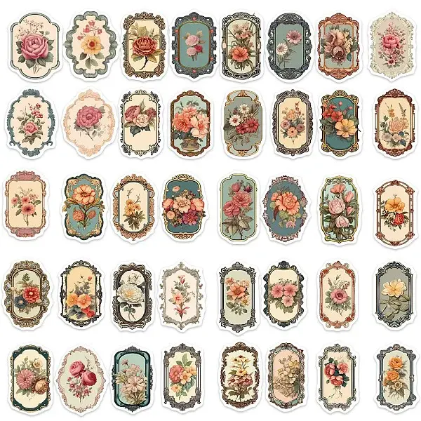 Retro PVC Self-Adhesive Floral Stickers
