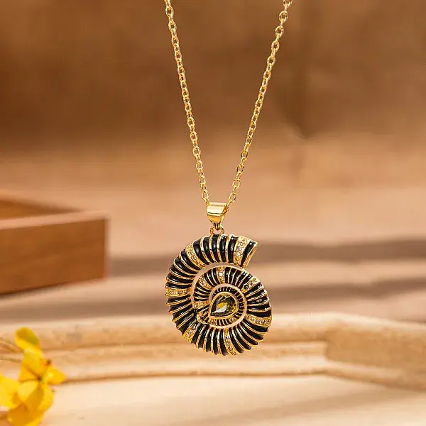 Ocean Beach Shell Brass Enamel Pendant Necklace