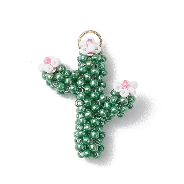 Glass Seed Beaded Cactus Pendants