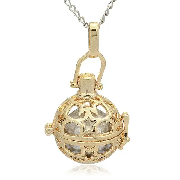 Golden Tone Brass Hollow Round Cage Pendants