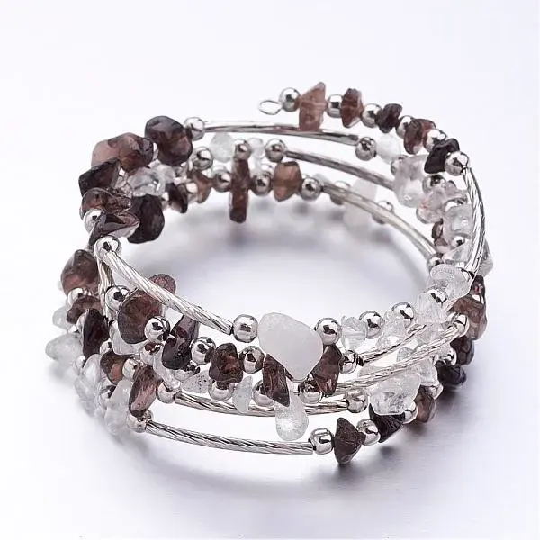 Five Loops Wrap Smoky Quartz Beads Bracelets