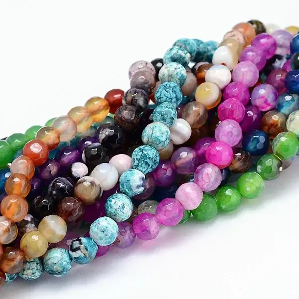 Dyed Natural Agate Faceted Round Beads Strands