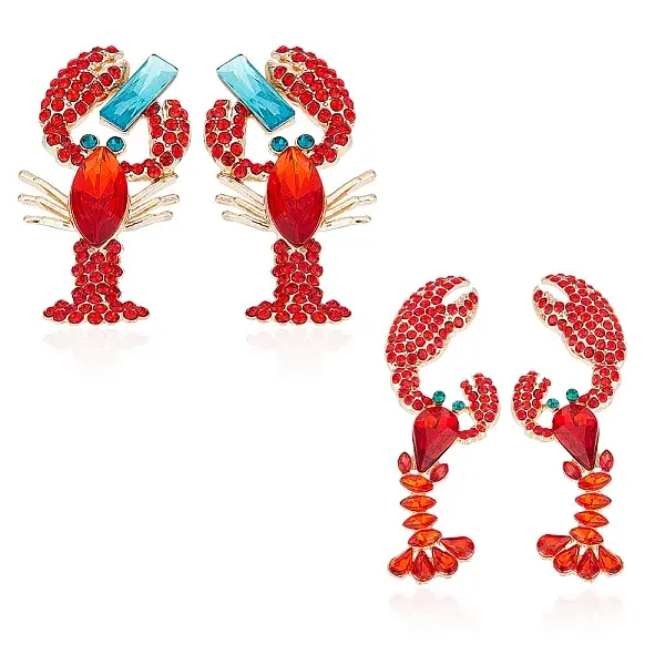 2 Pairs 2 Style Rhinestone Lobster Stud Earrings