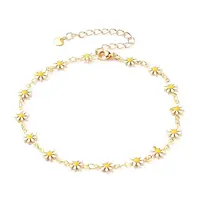 Brass Enamel Daisy Link Chain Anklets
