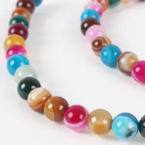 Natural Striped Agate/Banded Agate Round Bead Strands