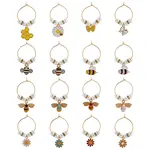 16Pcs 16 Style Bees & Flower Theme Alloy Enamel Wine Glass Charms