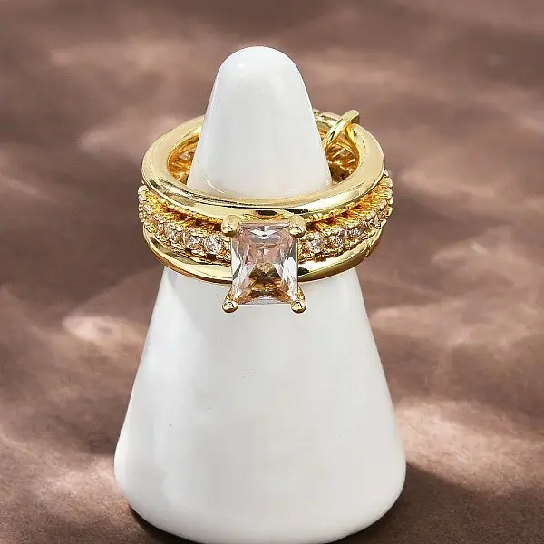 Brass Micro Pave Cubic Zirconia Plain Band Finger Rings for Women
