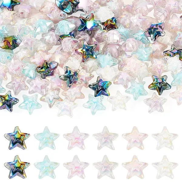 108Pcs 6 Colors UV Plating Rainbow Iridescent Transparent Acrylic Beads