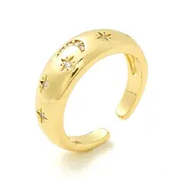 Clear Cubic Zirconia Moon and Star Open Cuff Ring for Women