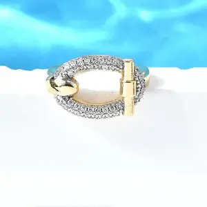 Brass Micro Pave Cubic Zirconia Cuff Rings