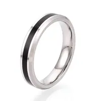 Black Enamel Grooved Line Finger Ring