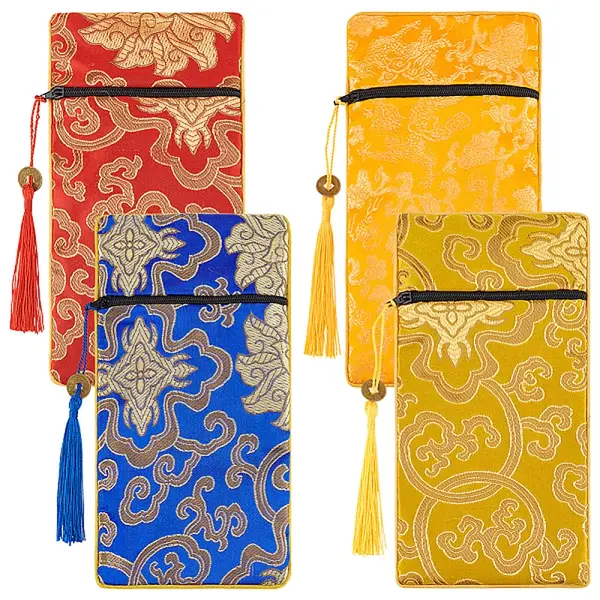 8Pcs 4 Colors Ethnic Style Silk Sutra Book Zipper Pouch