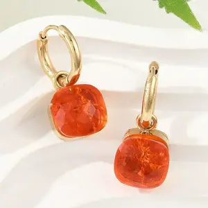 304 Stainless Steel Glass Hoop Earrings