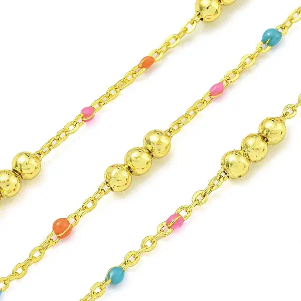 Brass Enamel Round Beaded Link Chain