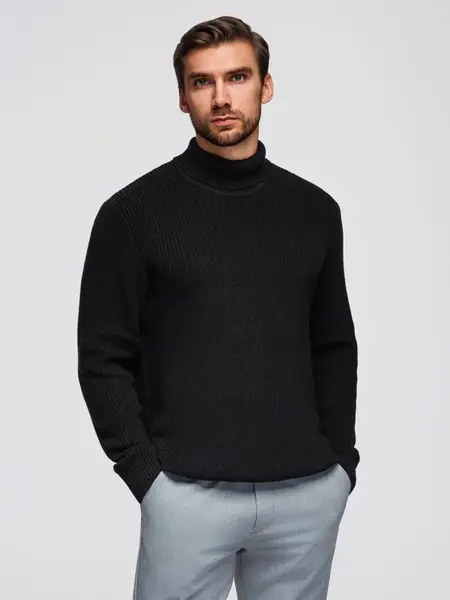 Ombre Men's classic cotton turtleneck sweater - black