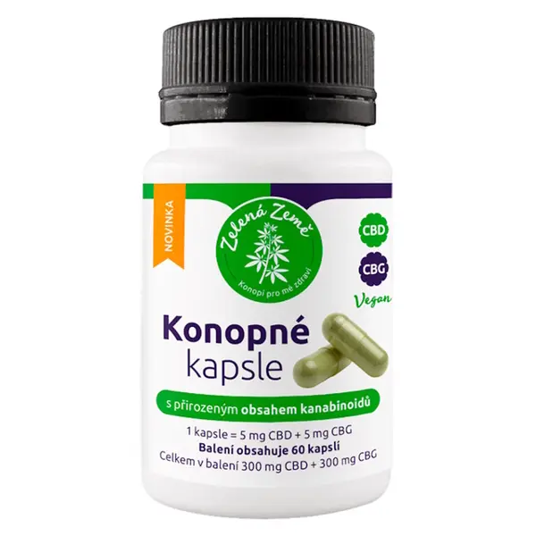 ZELENÁ ZEMĚ Konopné kapsle s obsahem CBD + CBG 60 kapslí