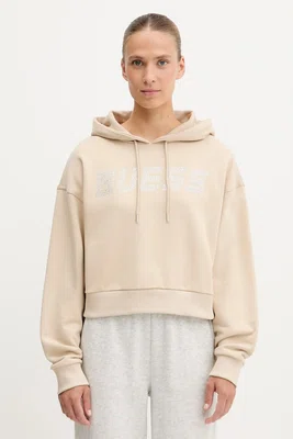 Bavlněná mikina Guess PRIMULA dámská, černá barva, s kapucí, s aplikací, V5GQ09 KCRP0