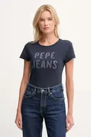 Bavlněné tričko Pepe Jeans dámské, tmavomodrá barva, PL5000045