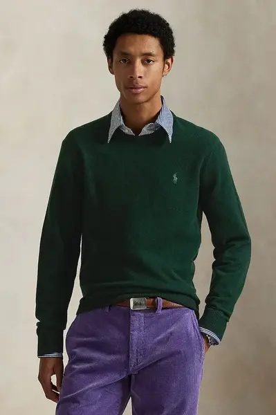 Vlněný svetr Polo Ralph Lauren pánský, zelená barva, 710974148