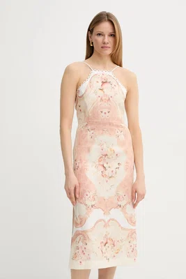 Lněné šaty Twinset béžová barva, midi, přiléhavé, 251TT2440