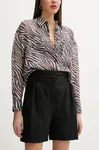 Šortky z vlněné směsi IRO dámské, černá barva, hladké, high waist, WP30CARRINA