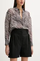 Šortky z vlněné směsi IRO dámské, černá barva, hladké, high waist, WP30CARRINA