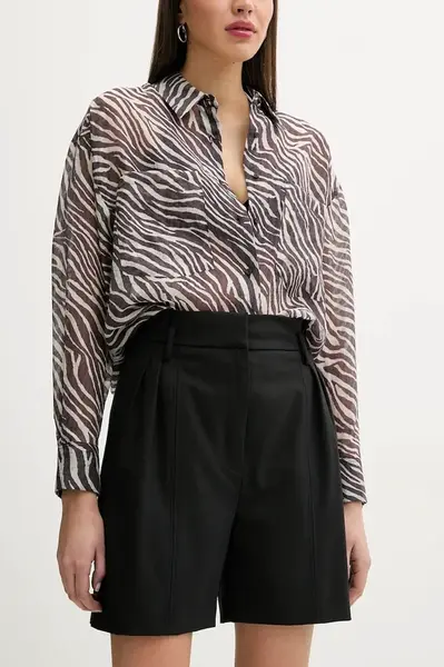 Šortky z vlněné směsi IRO dámské, černá barva, hladké, high waist, WP30CARRINA