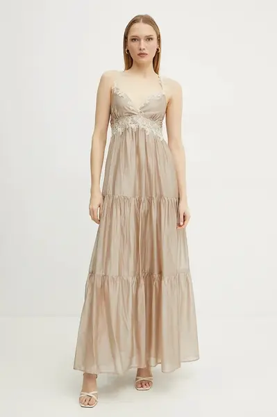 Šaty Ermanno Firenze béžová barva, maxi, 56TQ029ES3