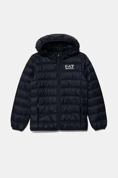 Dětská péřová bunda EA7 Emporio Armani tmavomodrá barva, 7B000035 AF12477