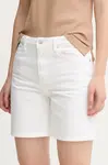 Džínové šortky Tommy Hilfiger dámské, bílá barva, hladké, high waist, WW0WW45924