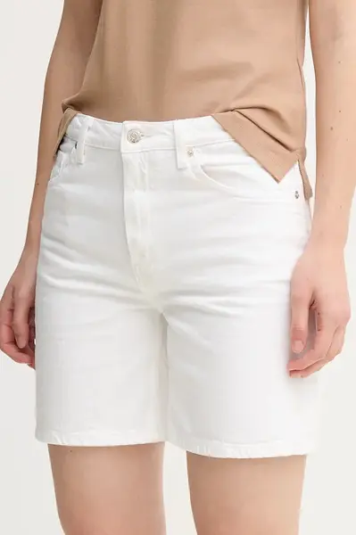 Džínové šortky Tommy Hilfiger dámské, bílá barva, hladké, high waist, WW0WW45924